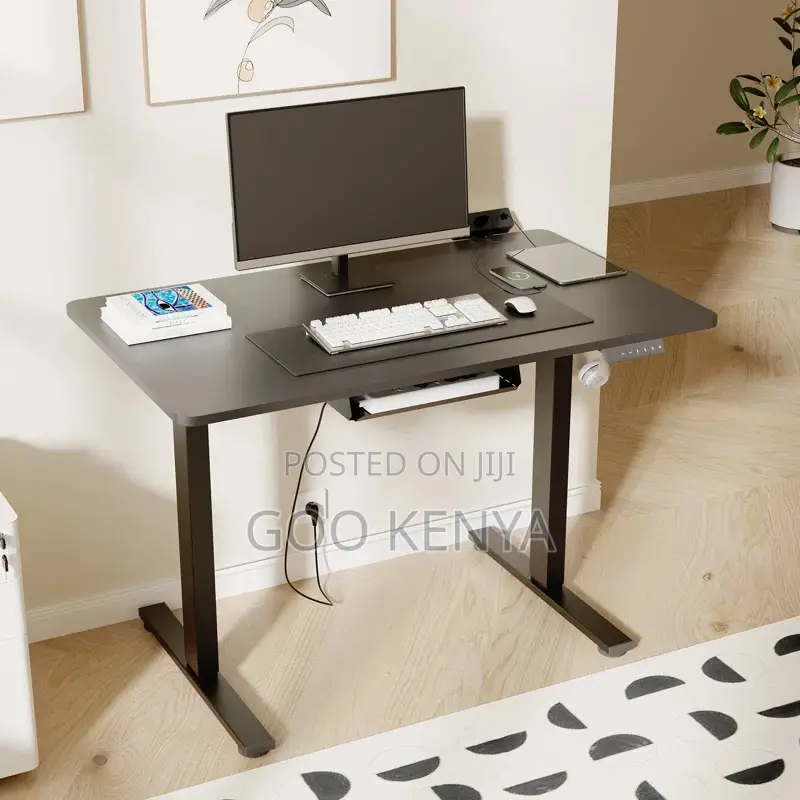 Office Table; Electric Adjustable Office Desk With Wooden Top