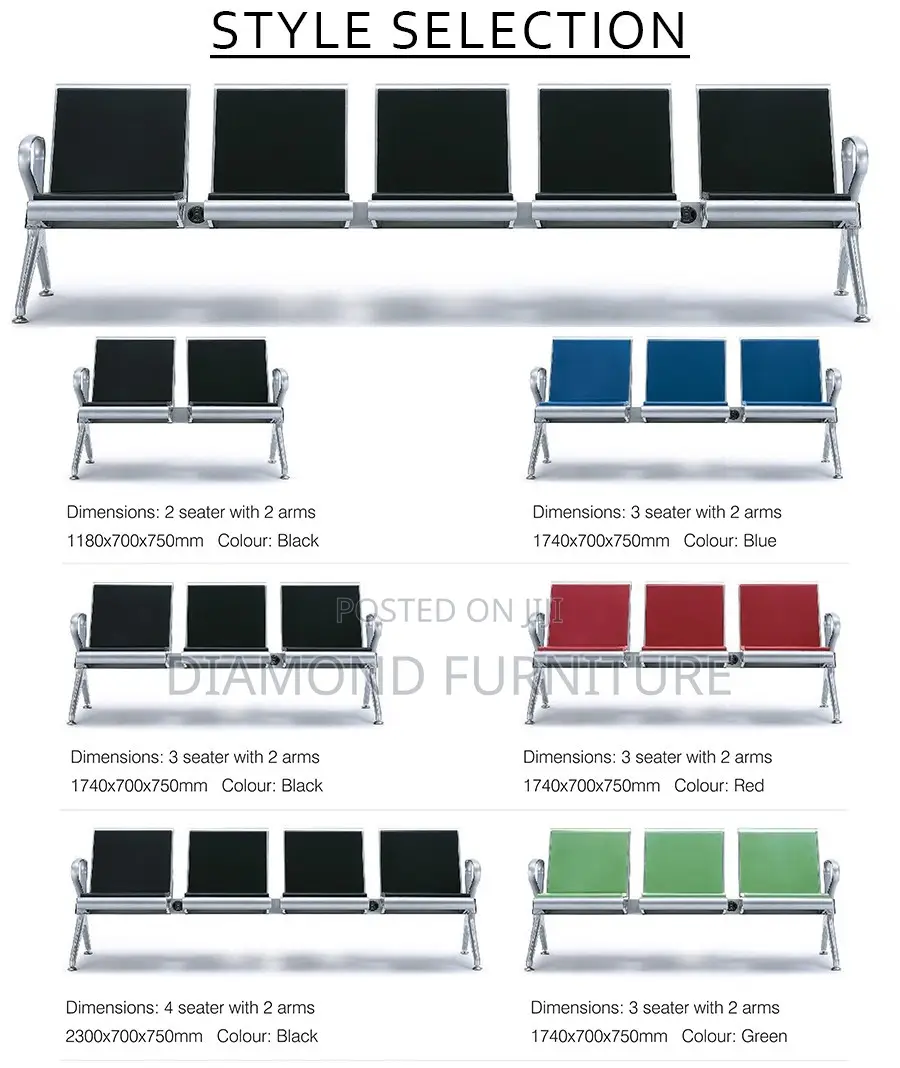 Office Furniture; Durable {3-Seater Padded} Office Waiting Chair Bench
