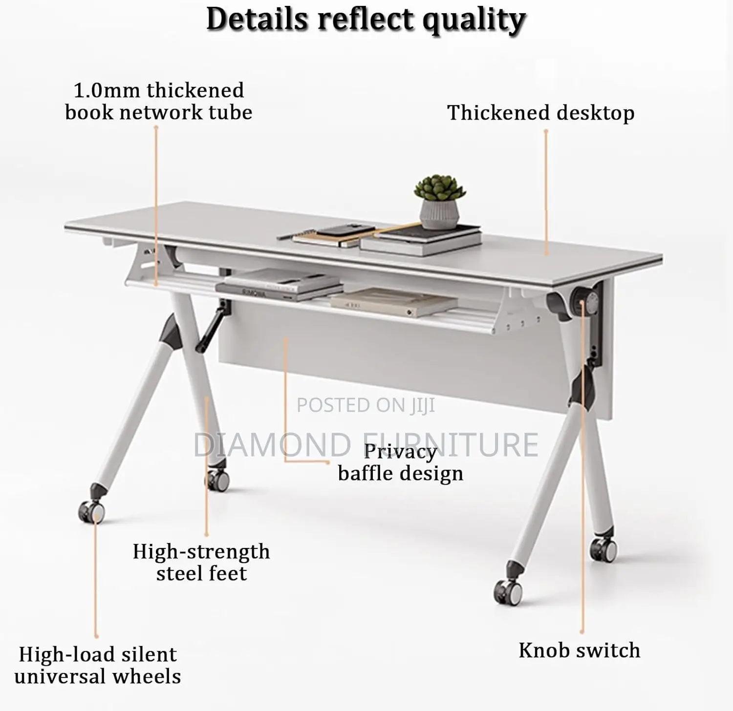 Office Furniture; Meec Portablefoldable Office Table With Smoothwheels