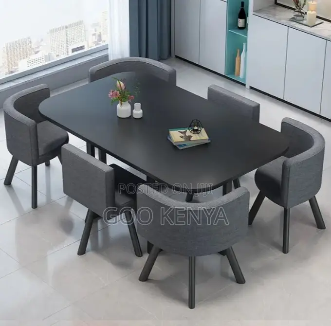 Home Dining Set; Space-Saving Round Dining Set With 6 Fabric Chairs