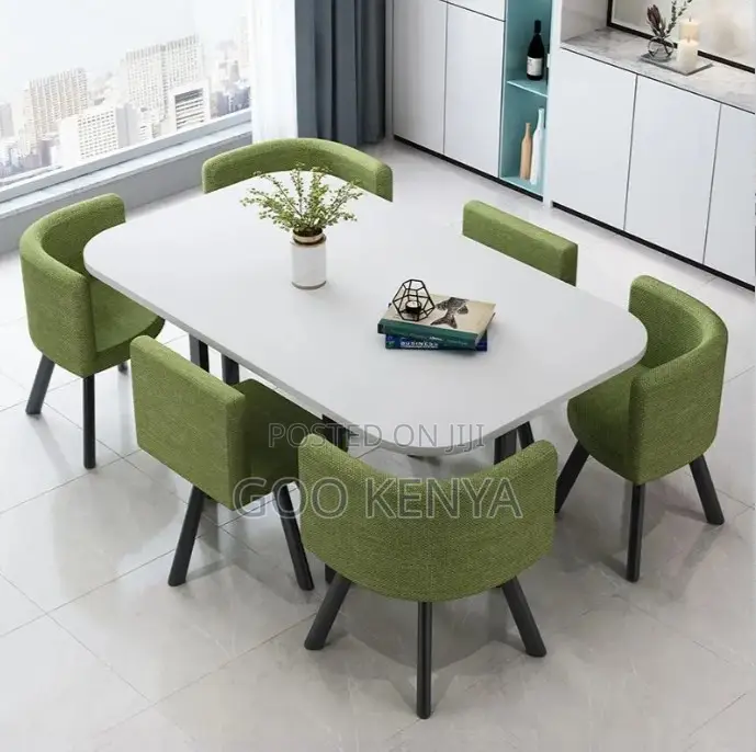 Home Dining Set; Space-Saving Round Dining Set With 6 Fabric Chairs