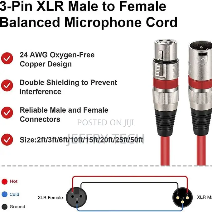 XLR Mf Cable 3-Pin for Mic Mixer, Speakers,Recording Studio