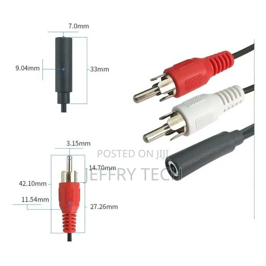 3.5mm Female to 2 Rca Male Stereo Audio Y Cable Adapter