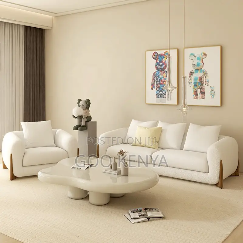 Home Sofa; 3-Seater Living Room Sofa in Soft White Fabric