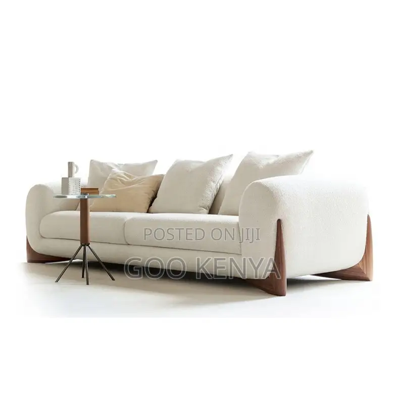 Home Sofa; 3-Seater Living Room Sofa in Soft White Fabric