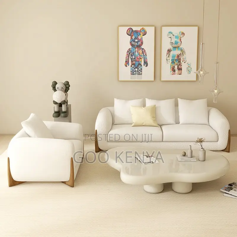 Home Sofa; 3-Seater Living Room Sofa in Soft White Fabric