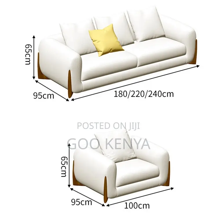 Home Sofa; 3-Seater Living Room Sofa in Soft White Fabric