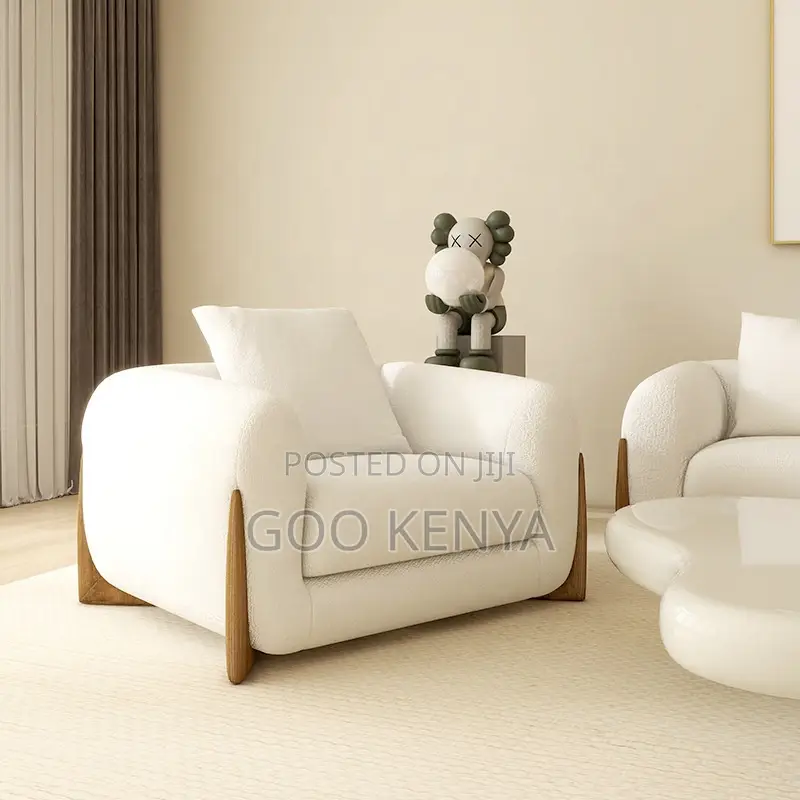 Home Sofa; 3-Seater Living Room Sofa in Soft White Fabric