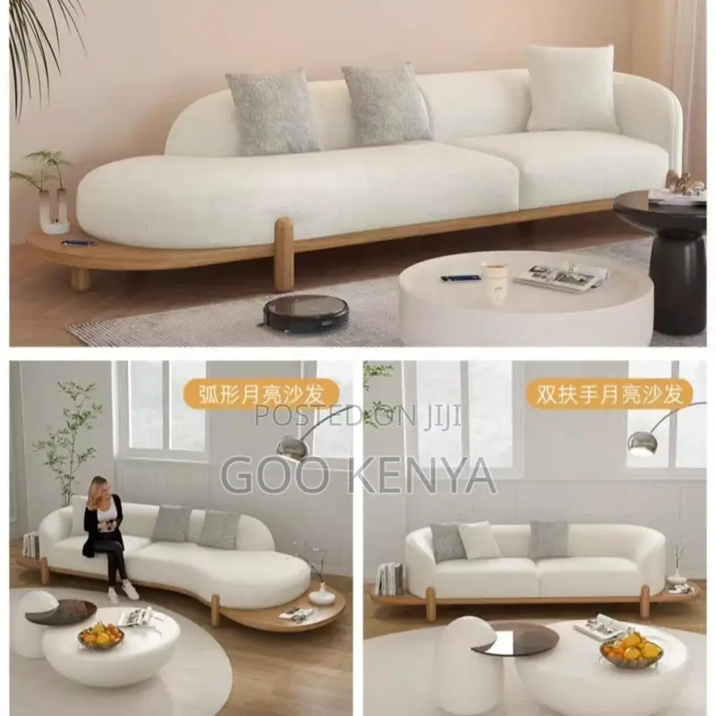 Home Sofa; High-Quality White Fabric 3-Seater Sofa