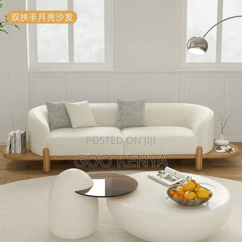 Home Sofa; High-Quality White Fabric 3-Seater Sofa