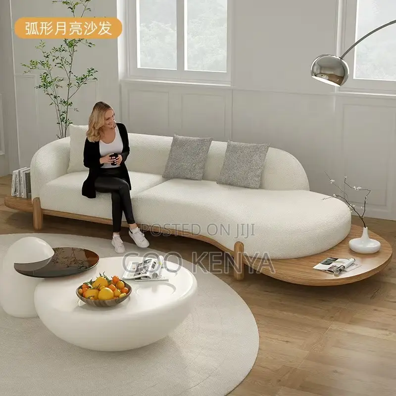 Home Sofa; High-Quality White Fabric 3-Seater Sofa