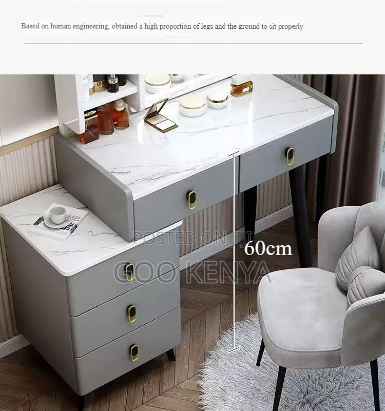 Home Dressing Table; Wooden Vanity Table Set With Mirror and Stool