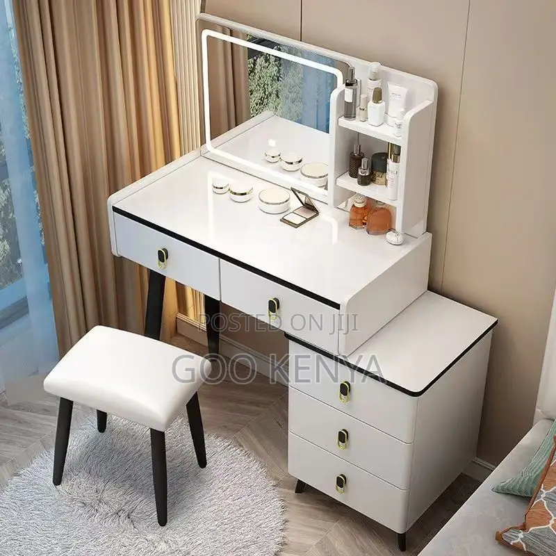 Home Dressing Table; Wooden Vanity Table Set With Mirror and Stool