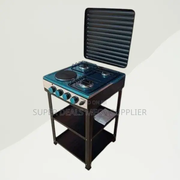 Eurochef 3 Gas + 1 Electric Hot Plate Standing Cooker With Shelves