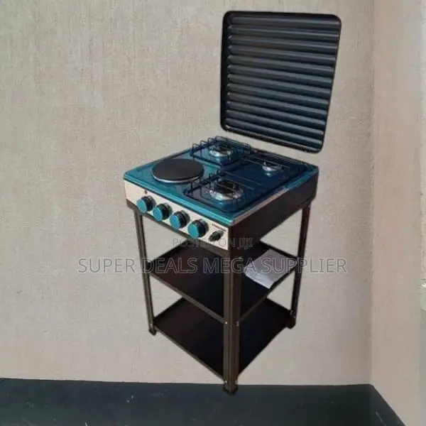 Eurochef Kitchen Standing Cooker 3 Gas 1 Electric Hot Plate Shelves