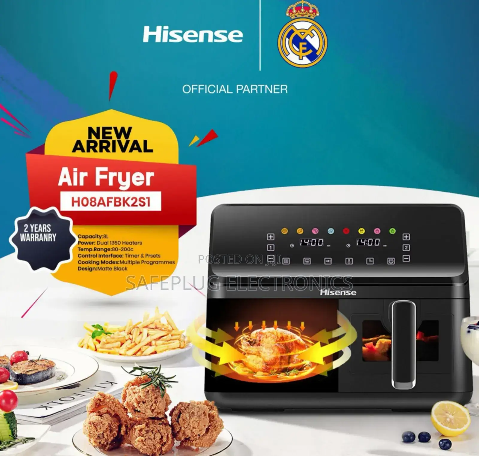 8.0 Litres Hisense Airfryer - H08afbk2s1 New Arrival (Matte Black)
