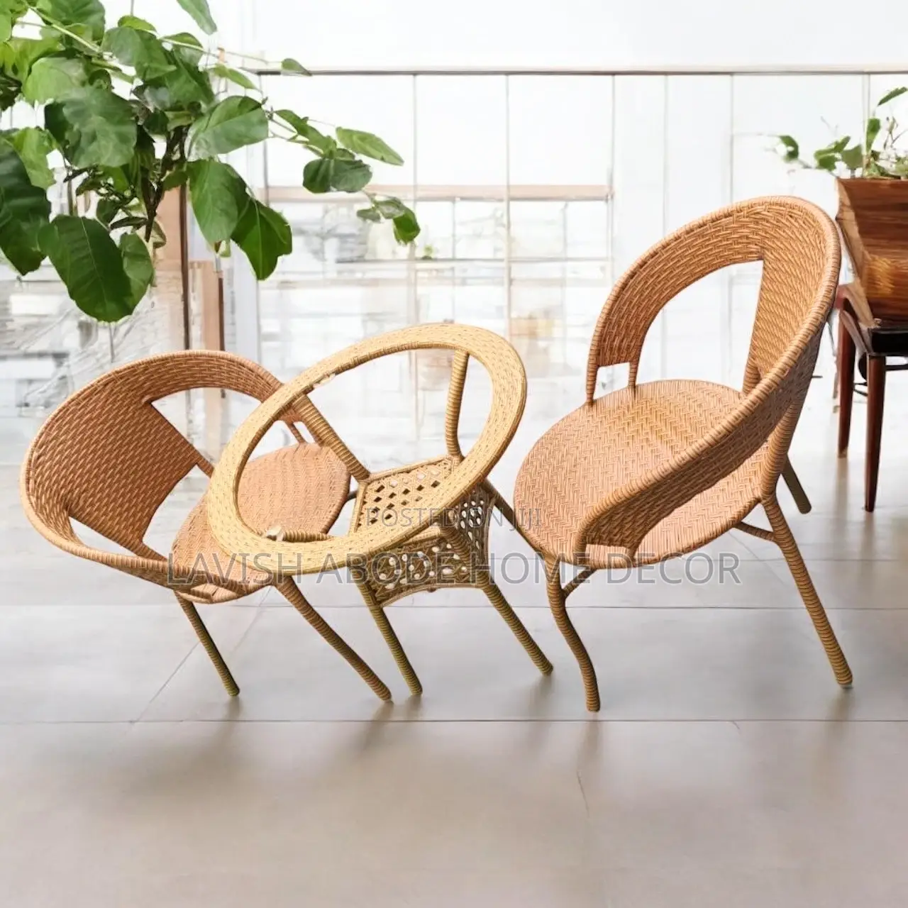 Brown Outdoor Furniture Set 1 Table 2 Chairs Wicker