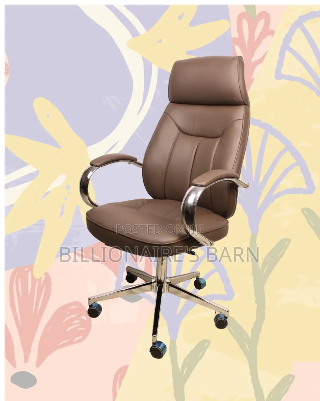 Brown Executive Leather Office Chair | Minimal Adjustable Height