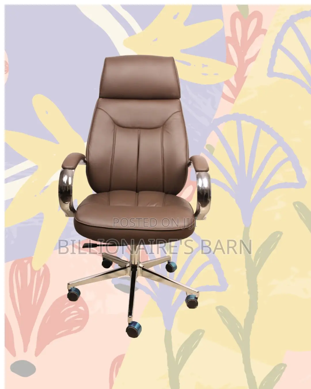 Brown Executive Leather Office Chair | Minimal Adjustable Height