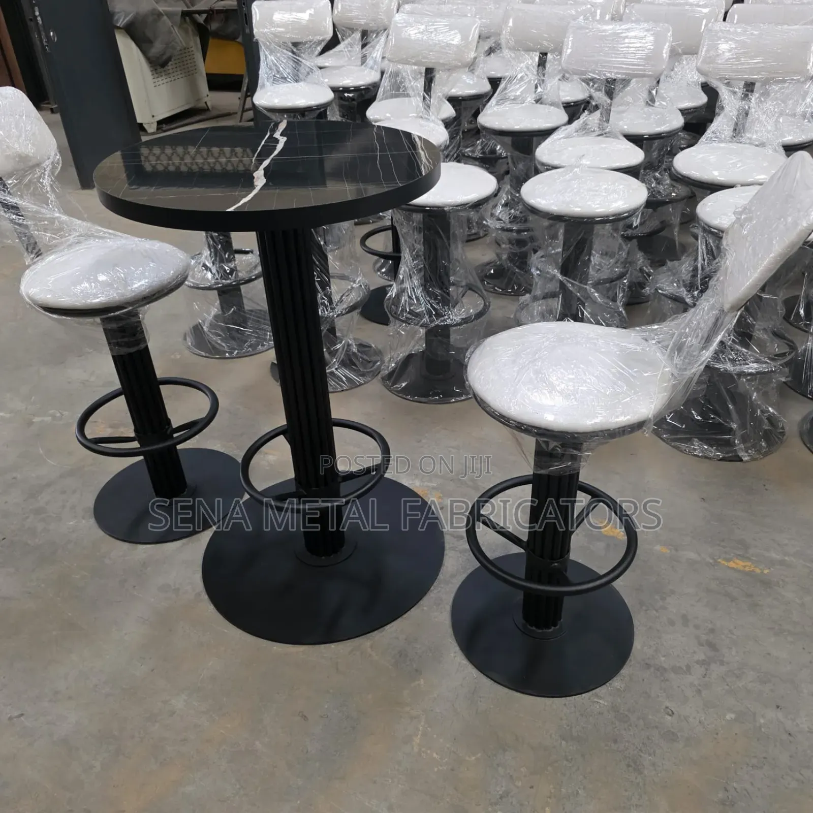 White Bar Stool With Footrest, Heavy-Duty Metal Frame.