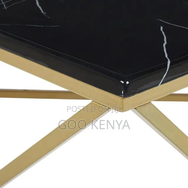 Home Table; Designer Square Coffee Table With Gold Metal Stand