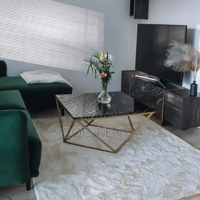 Home Table; Designer Square Coffee Table With Gold Metal Stand