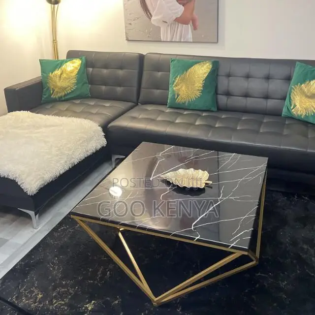 Home Table; Designer Square Coffee Table With Gold Metal Stand