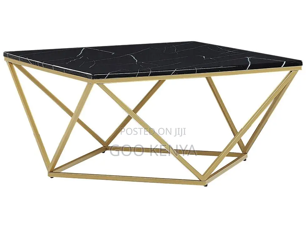 Home Table; Designer Square Coffee Table With Gold Metal Stand