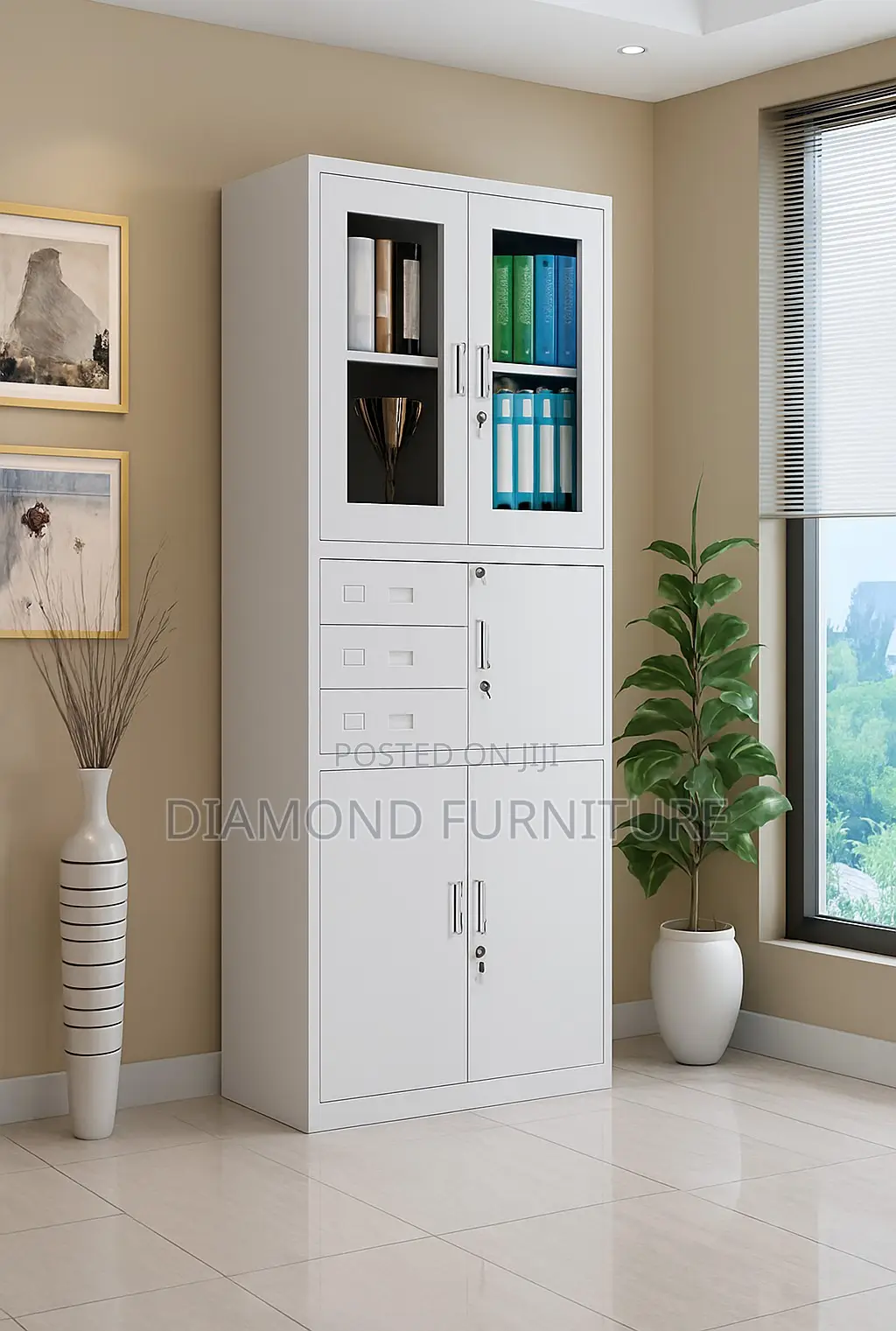 Office Furniture; {Half Glass Fronted Office Filing Cabinet With Safe}