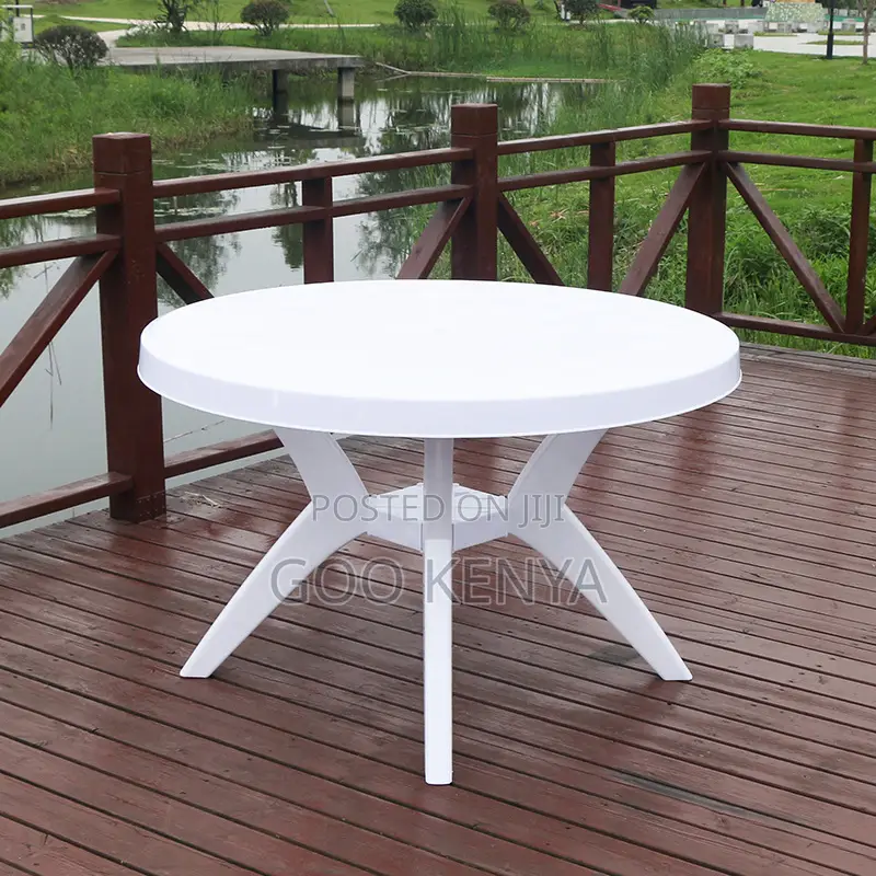 Outdoor Table; Weather-Resistant White Round Outdoor Table