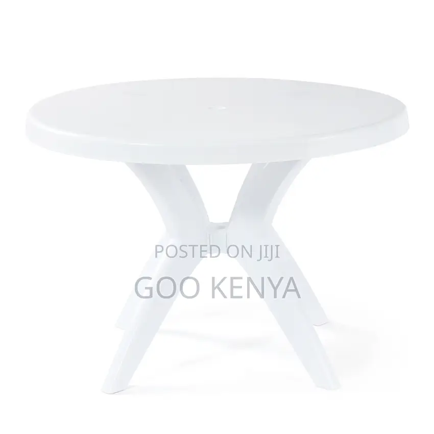 Outdoor Table; Weather-Resistant White Round Outdoor Table