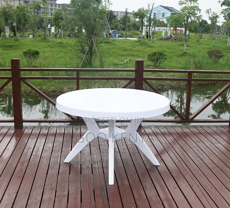 Outdoor Table; Weather-Resistant White Round Outdoor Table