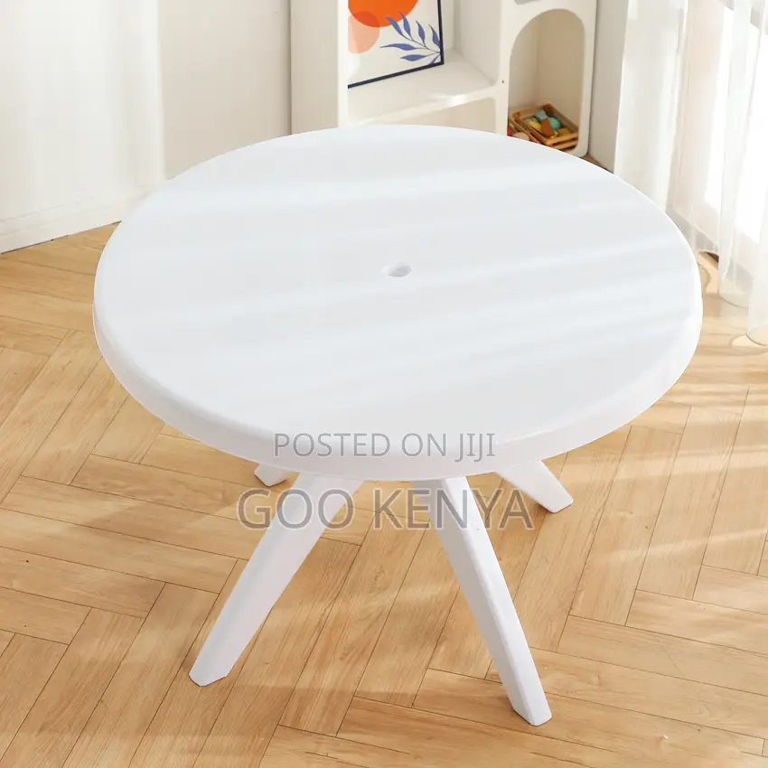 Outdoor Table; Weather-Resistant White Round Outdoor Table