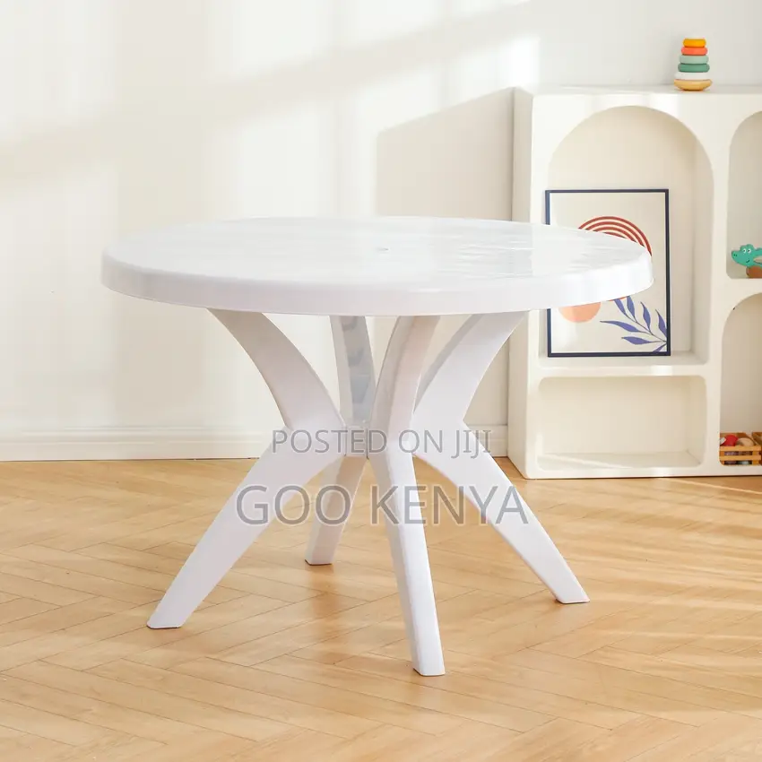 Outdoor Table; Weather-Resistant White Round Outdoor Table