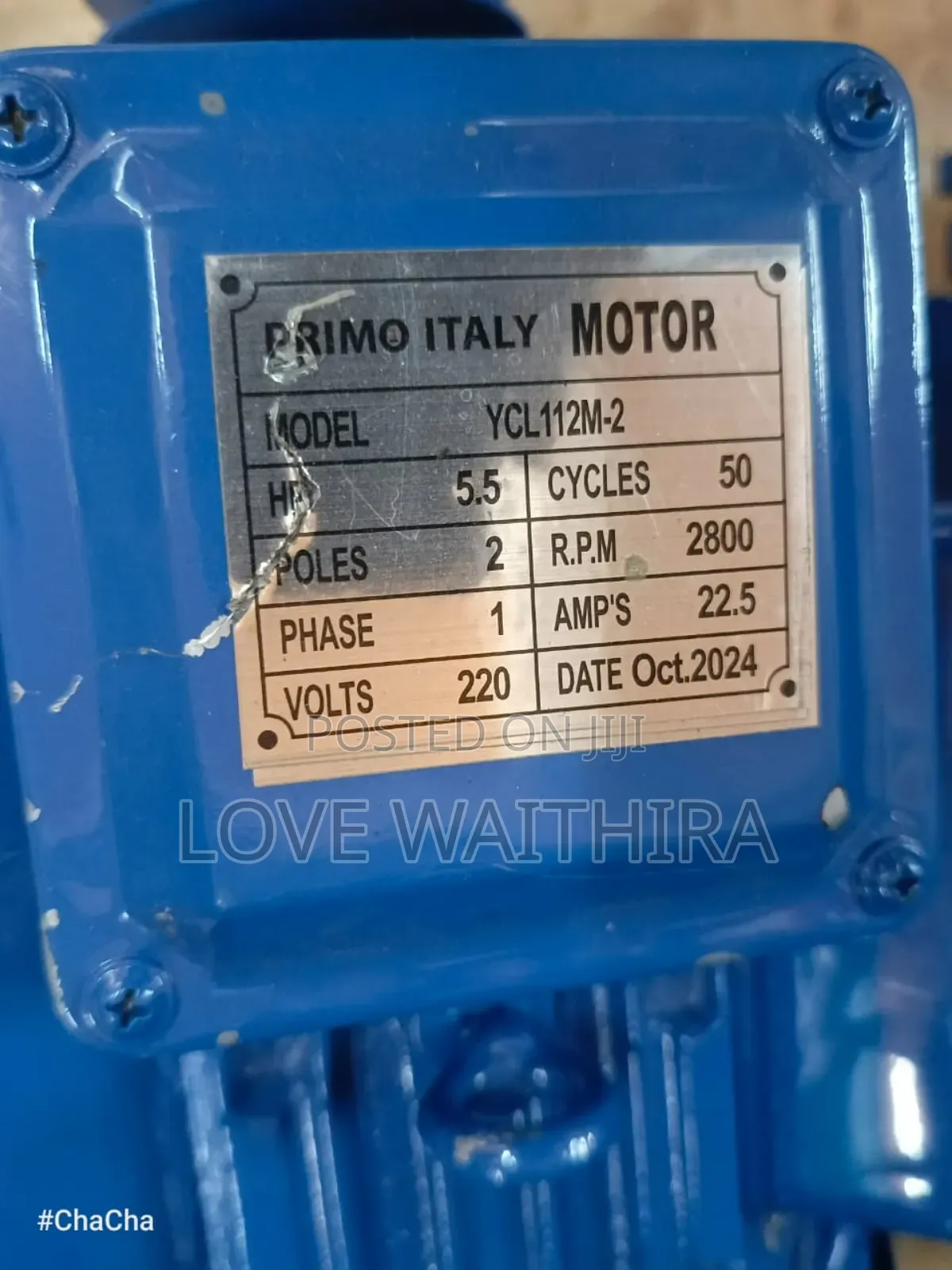 5.5hp Primo Italy Single Phase Motor