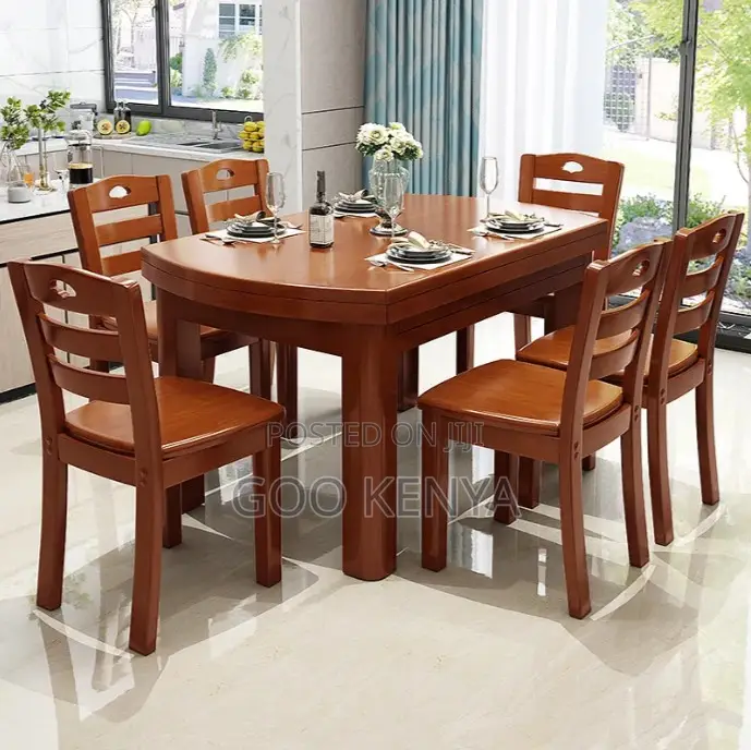 Home Dining Set; Modern Mahogany 6-Seater Dining Furniture