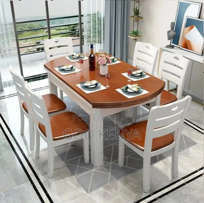 Home Dining Set; Modern Mahogany 6-Seater Dining Furniture