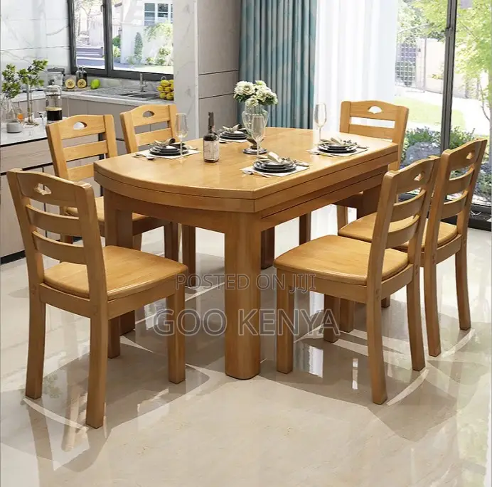 Home Dining Set; Modern Mahogany 6-Seater Dining Furniture
