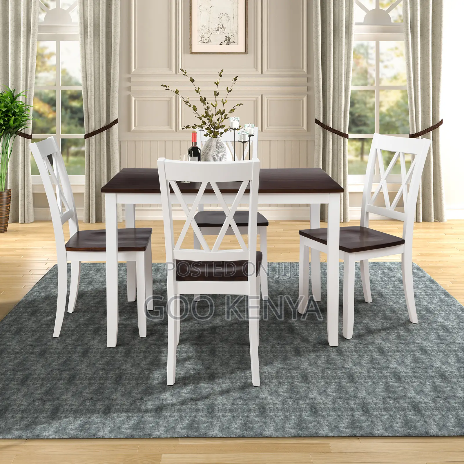 Home Dining Set; Sturdy Mahogany Wood 4-Seater Dining Table