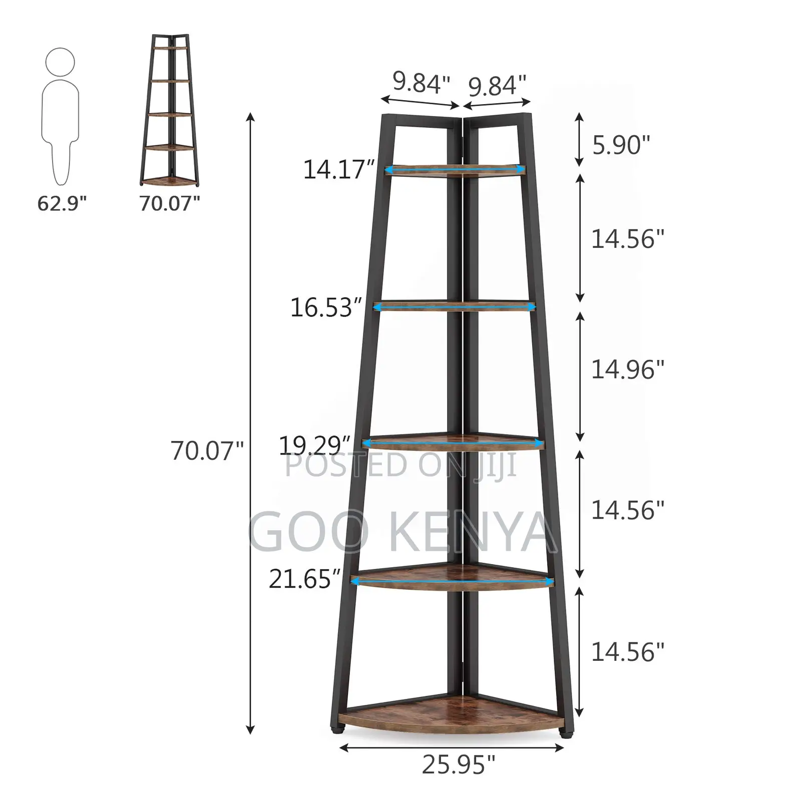 Home Shelf; Space-Saving 5-Tier Wooden Corner Rack With Metal Base.