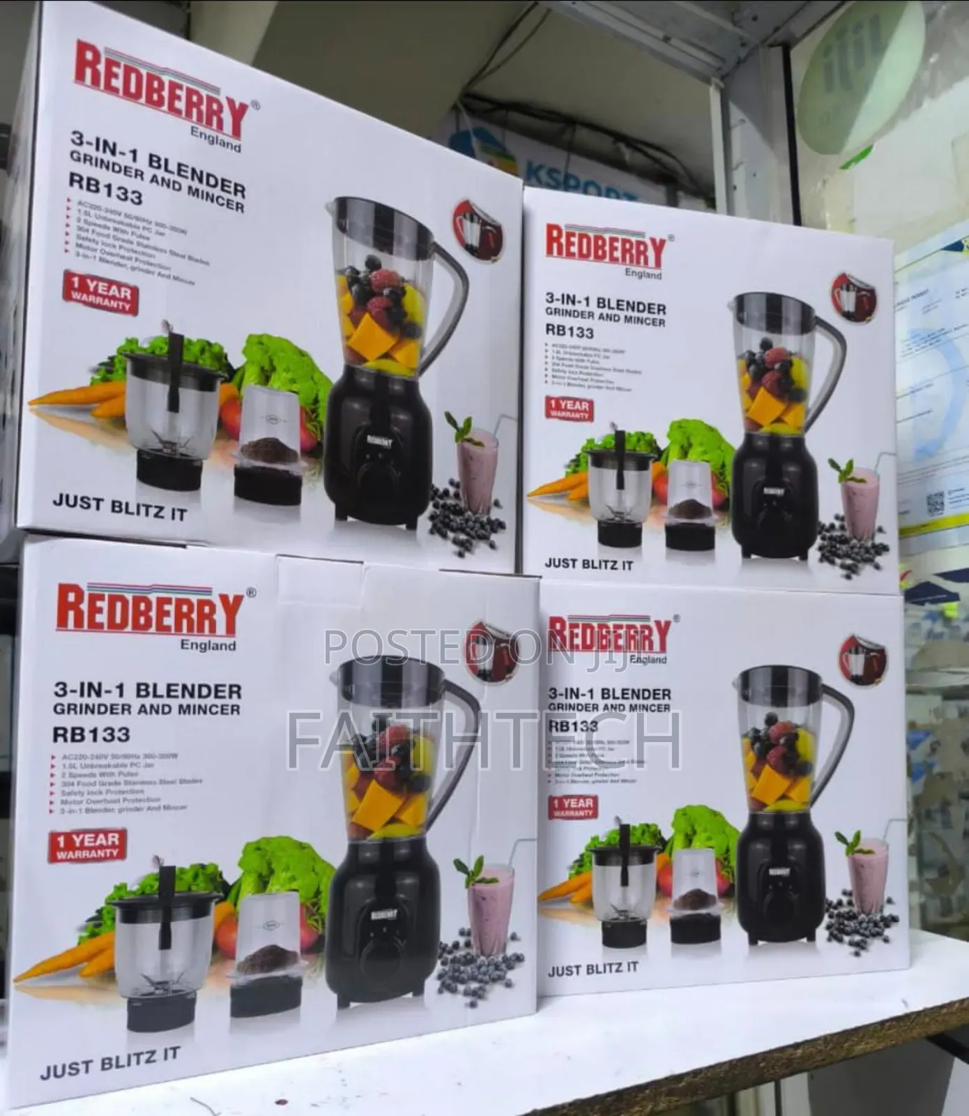 3 in 1 Redberry Blender;Blender,Chopper and Grinder