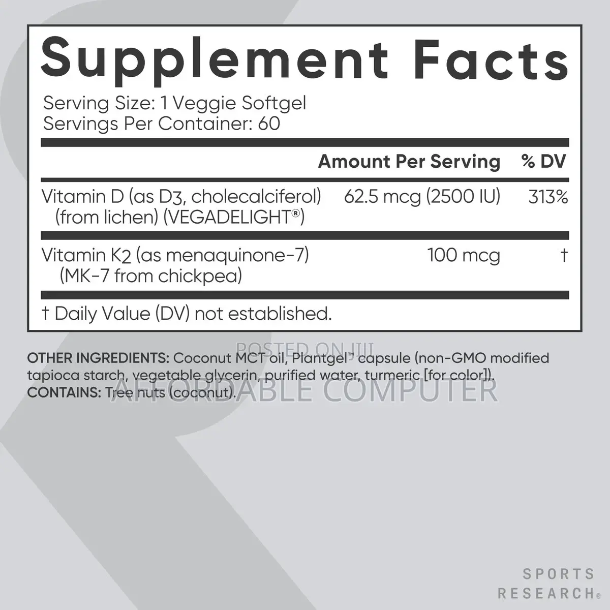 Vitamin D3 - 2500iu of Vegan D3 100mcg of Vitamin