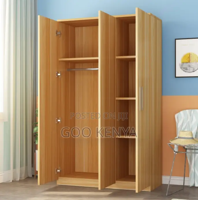Bedroom Home Closet; 3-Door Lockable Bedroom Closet With Wooden Finish