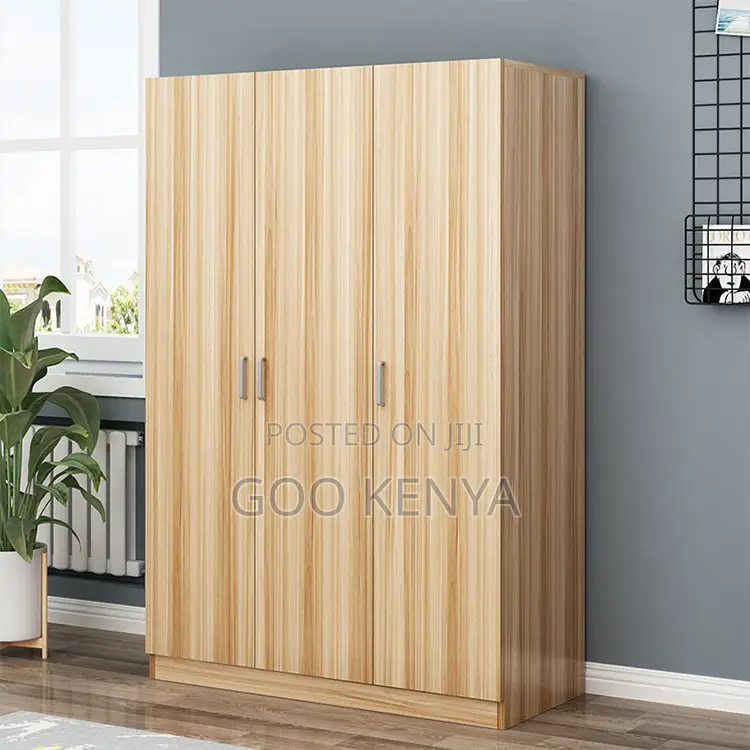 Bedroom Home Closet; 3-Door Lockable Bedroom Closet With Wooden Finish