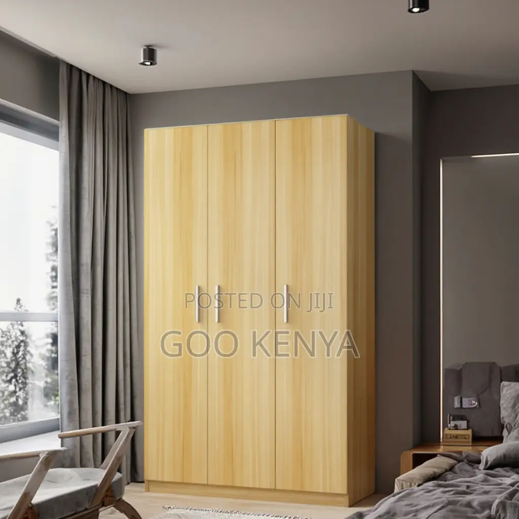 Bedroom Home Closet; 3-Door Lockable Bedroom Closet With Wooden Finish