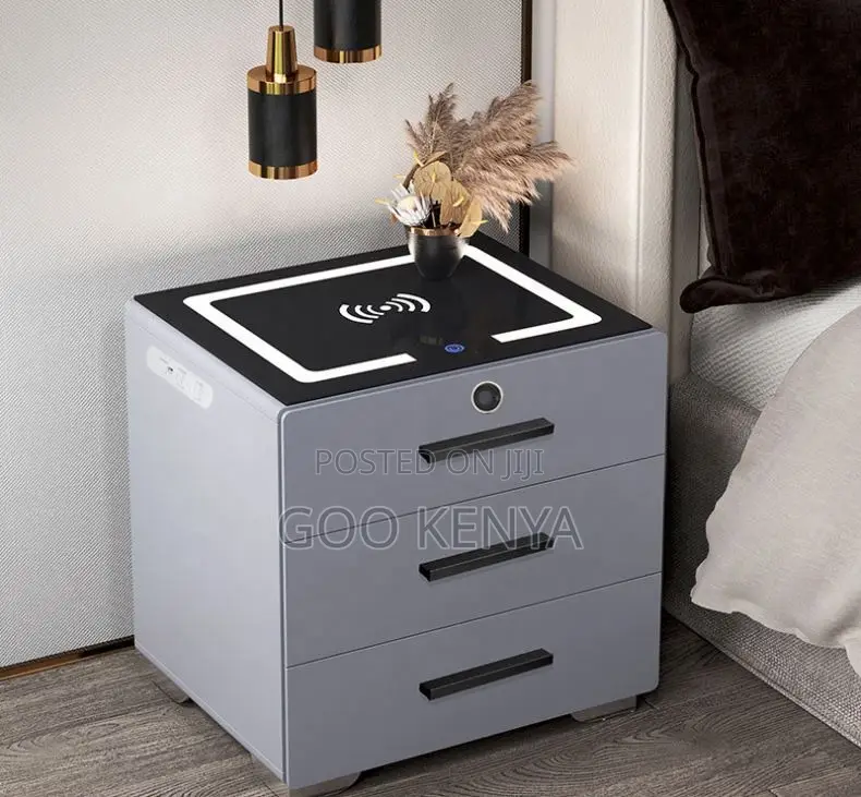 Home Bedside Cabinet; Fingerprint Lock Bedside With Charging Port