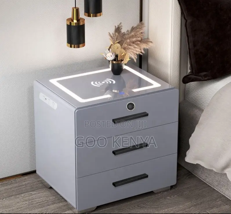 Home Bedside Cabinet; Fingerprint Lock Bedside With Charging Port