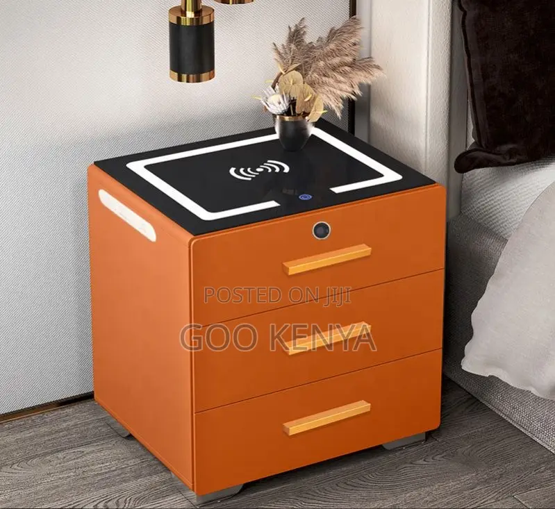 Home Bedside Cabinet; Fingerprint Lock Bedside With Charging Port