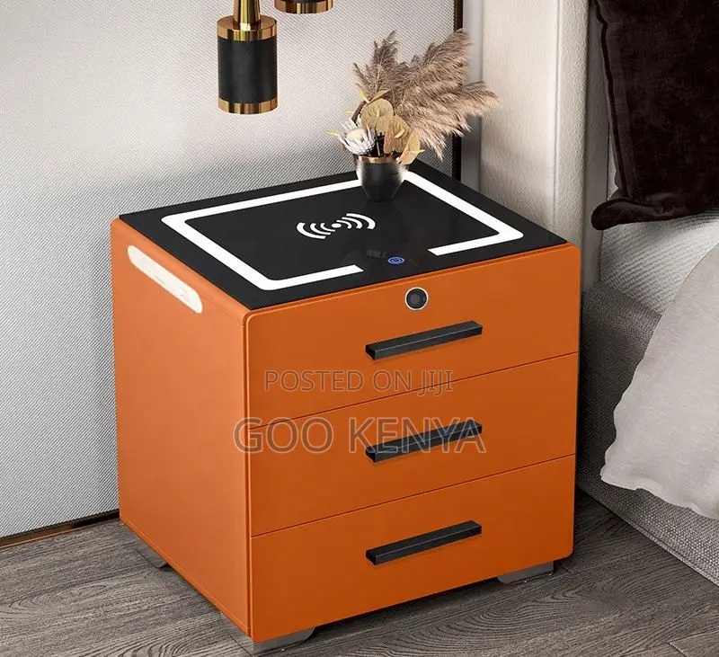 Home Bedside Cabinet; Fingerprint Lock Bedside With Charging Port