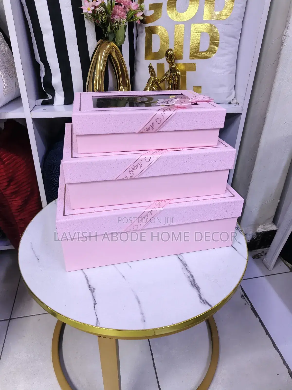 3 Pc Decorative Gift Boxes Pink Blue Orange Greeen Black Gold